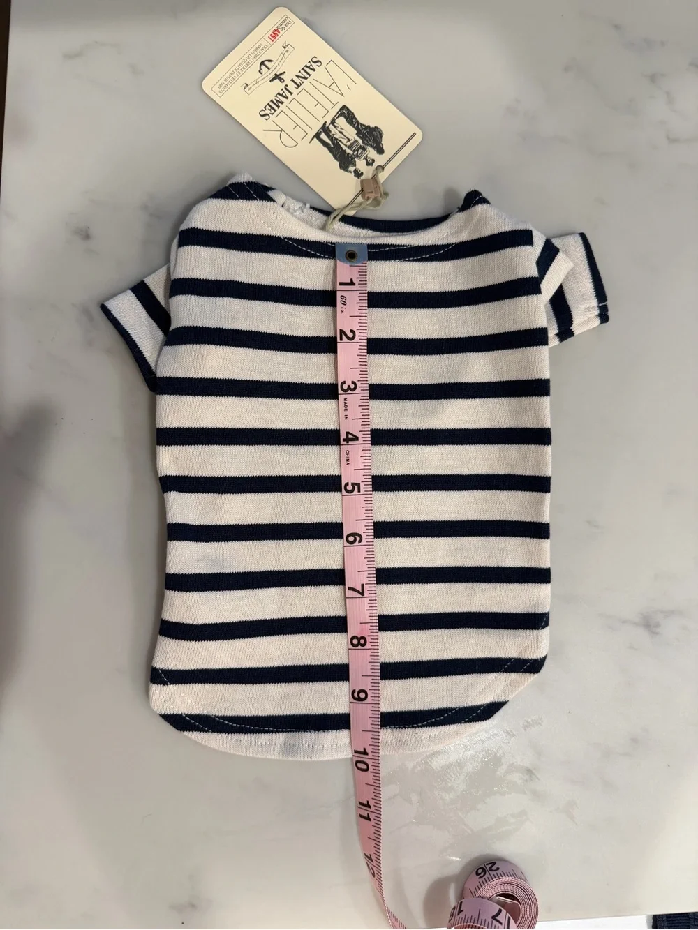 Saint James Navy and White Striped Dog Tee